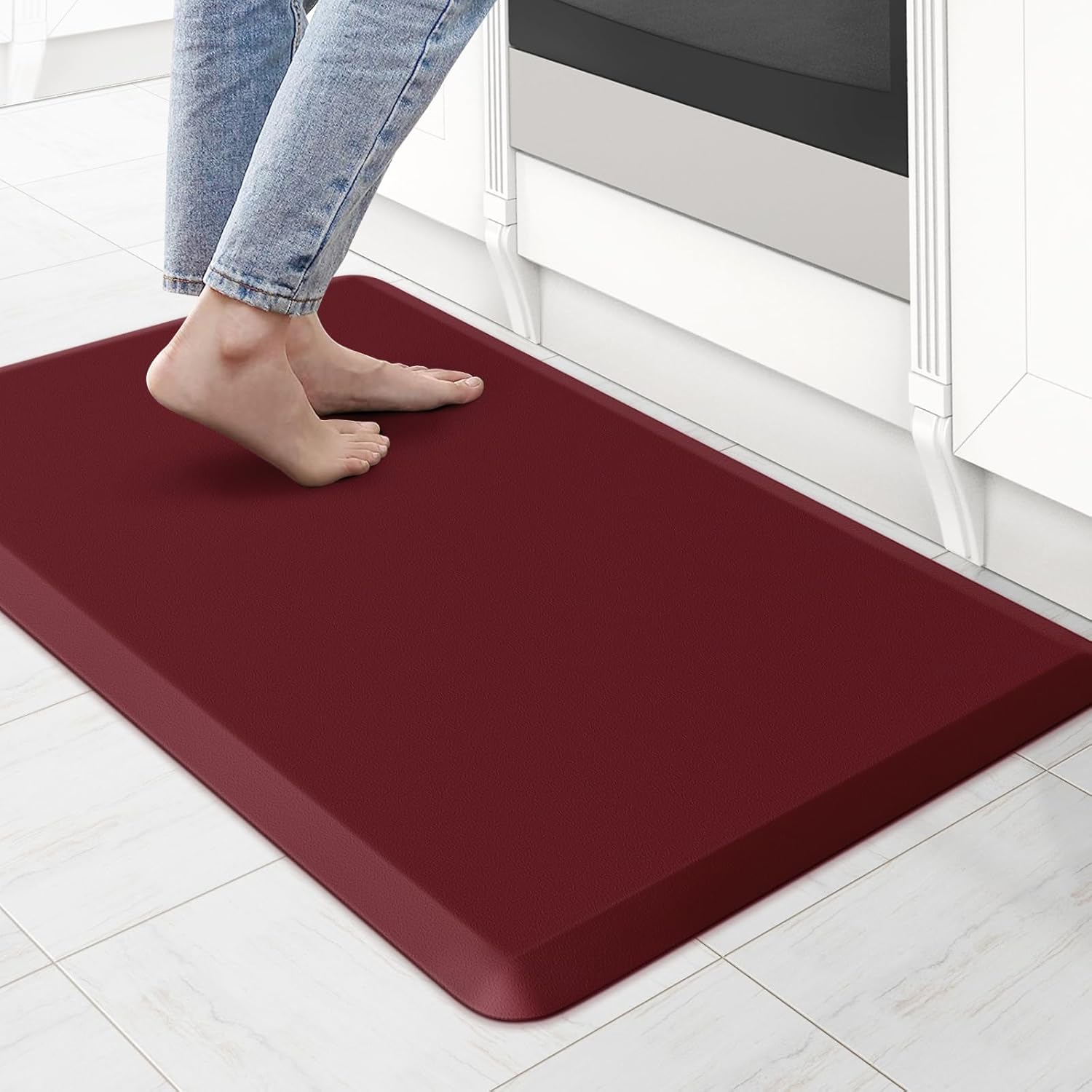 KitchenClouds Kitchen Mat Cushioned Anti Fatigue Rug 17.3x28 Water Resistant Non Slip Kitchen Standing Desk Mat Comfort Floor Mats for Kitchen House Sink Office (Red)